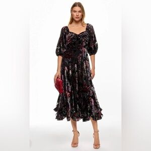 Hutch Black and Pink Floral Midi Dress